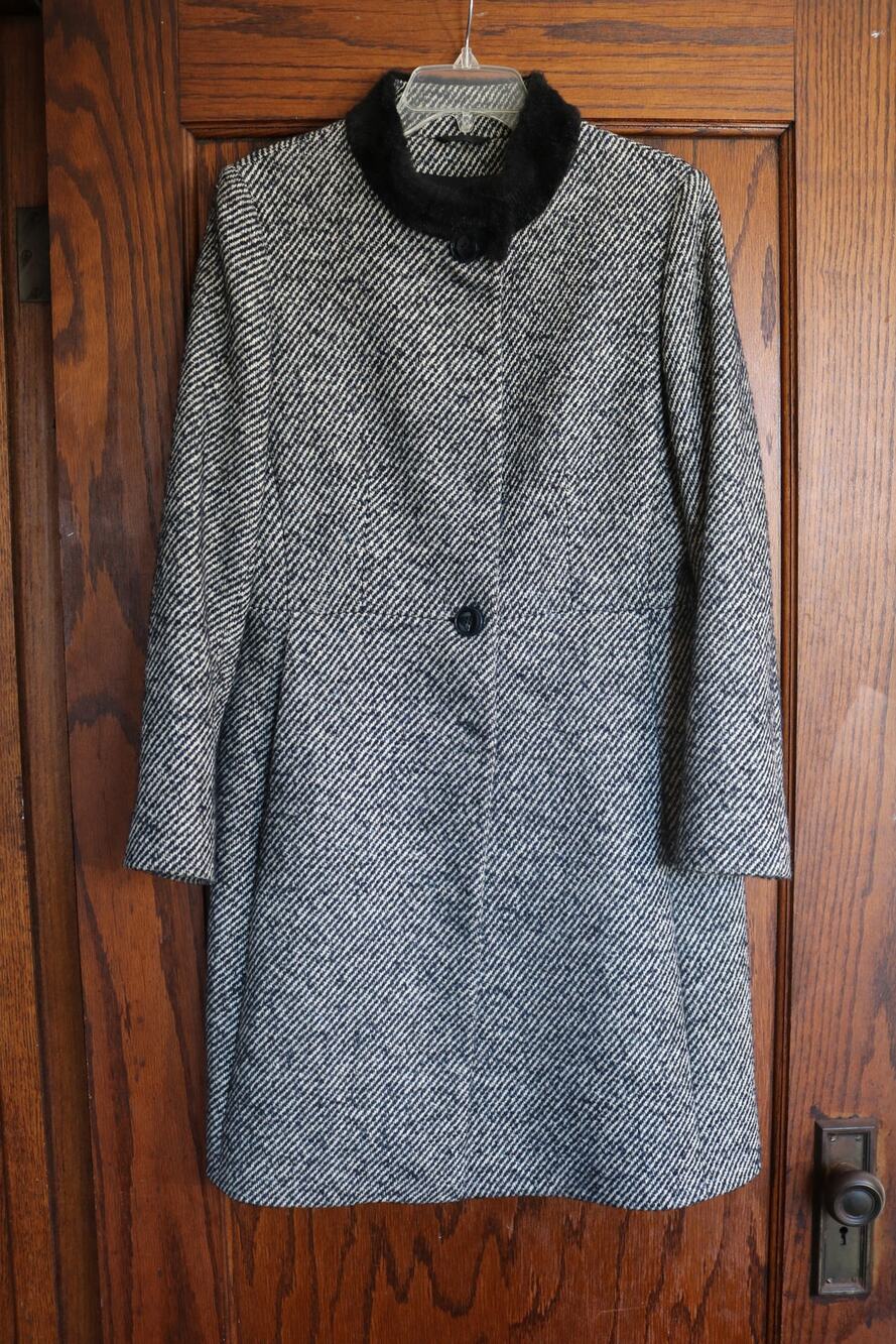 CINZIA ROCCA Wool Coat Womens Size 8 Black Striped Blue Speckle Italian Designer